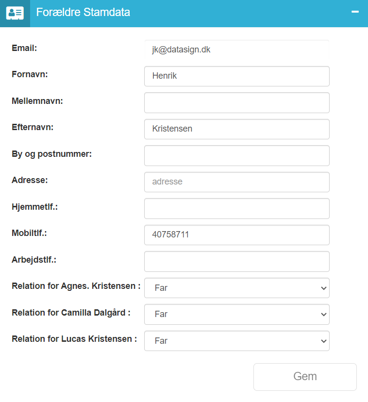 EasyKom - Forældre stamdata