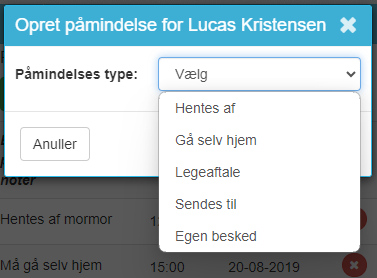 EasyKom påmindelser type