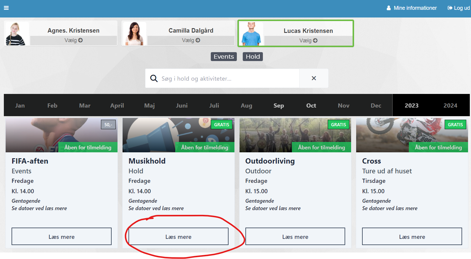 TIlmeld barn arrangement