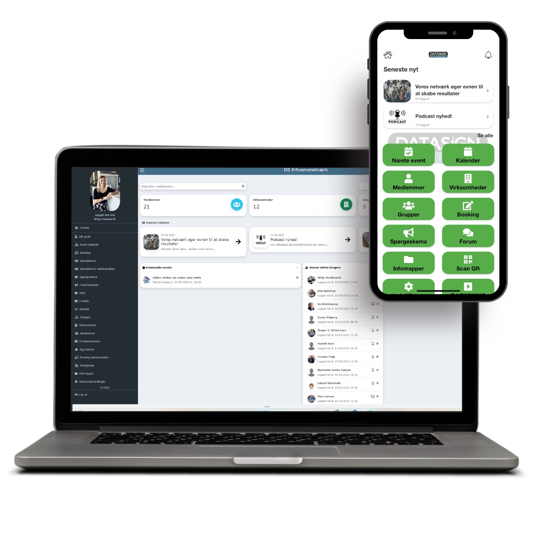 Netværksapp på laptop og mobil