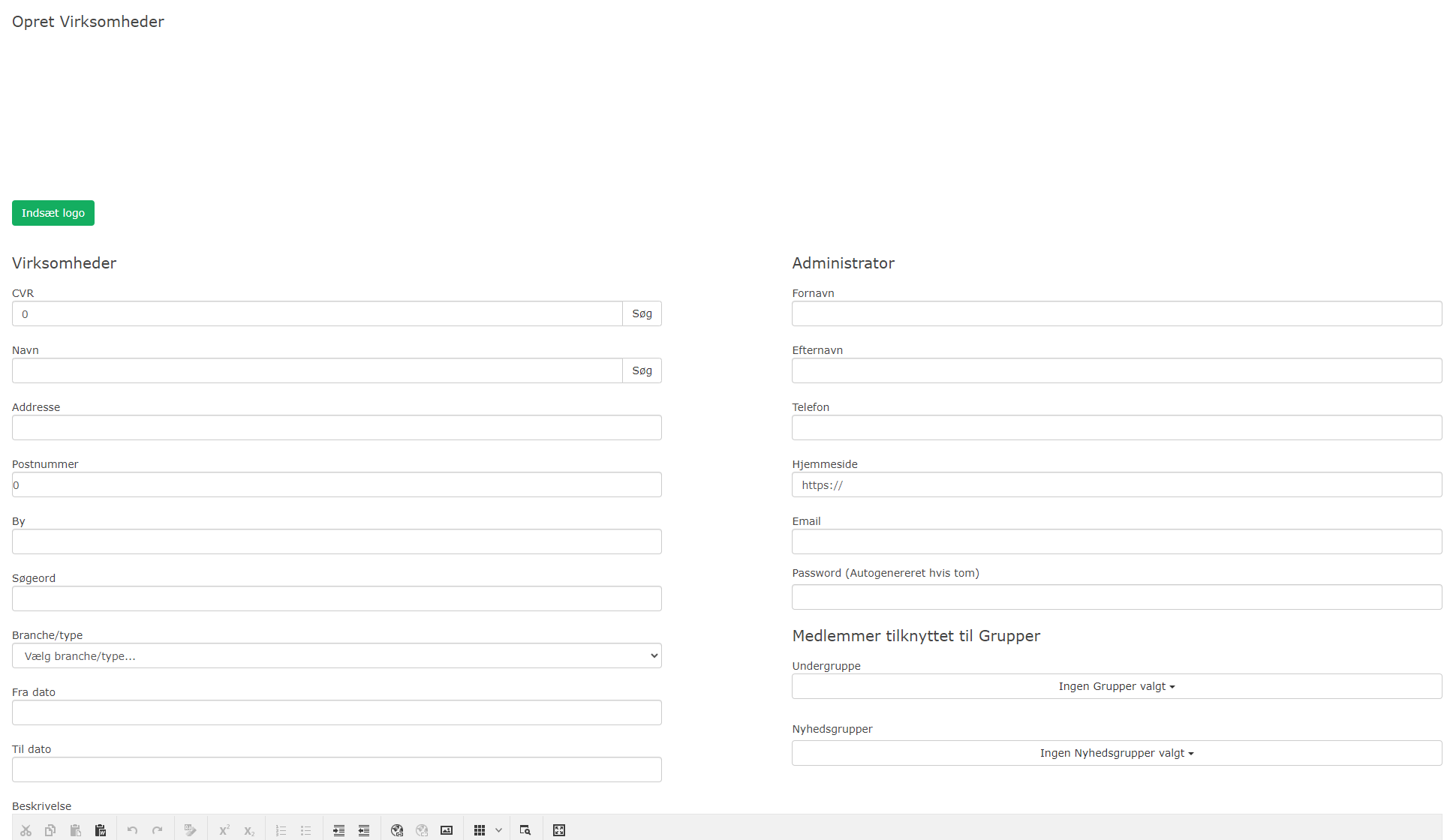 NetværksApp - Opret ny virksomhed