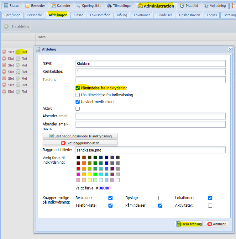 EasyKom - Ret afdeling - kalender funktion