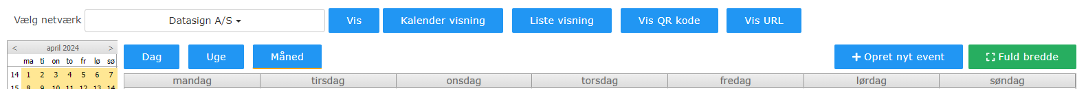 NetværksApp - eventkalender oversigt
