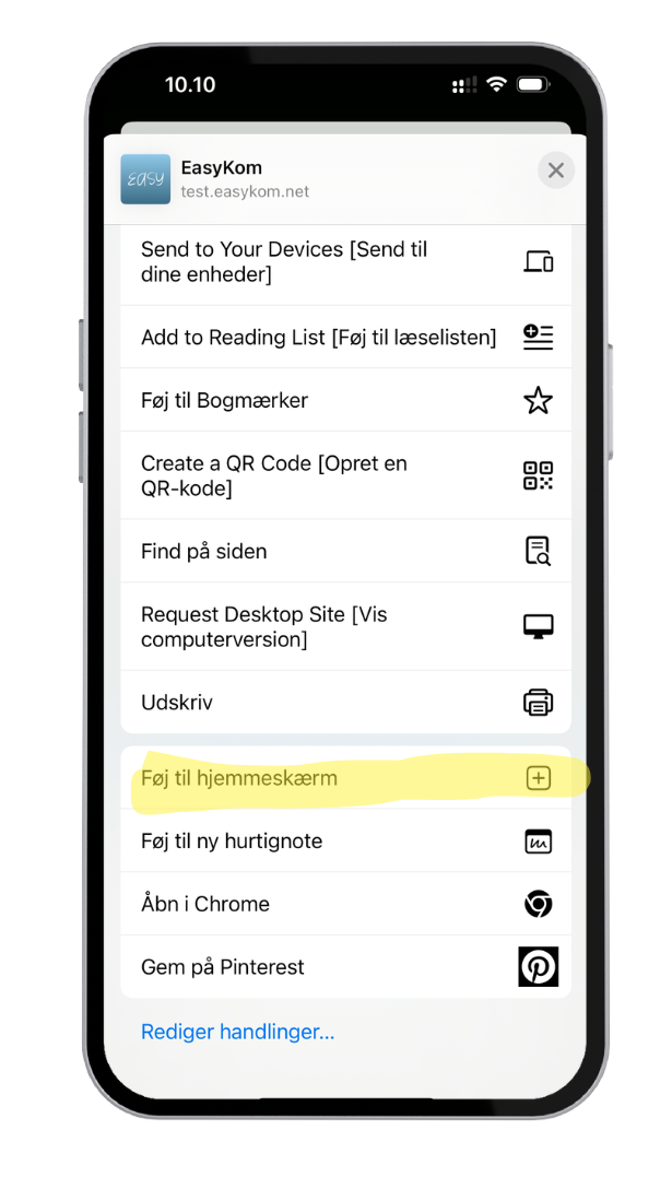 Tilføj EasyKom på hjemmeskærm