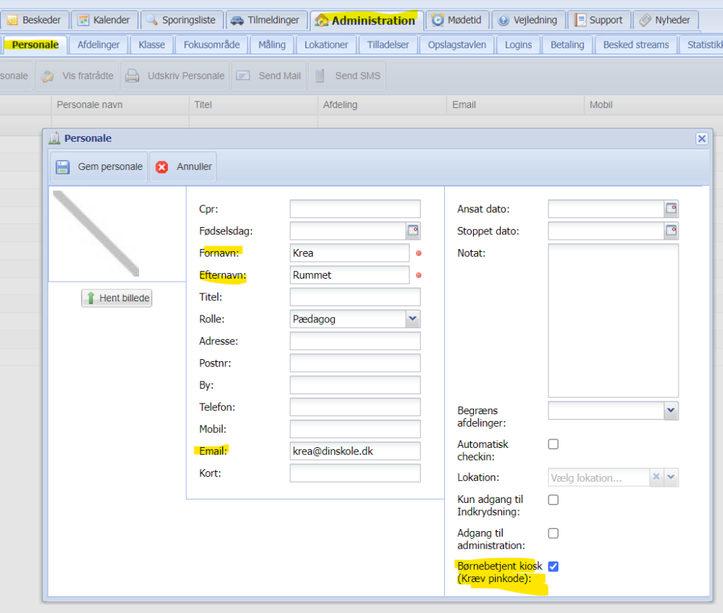 opret krea personale